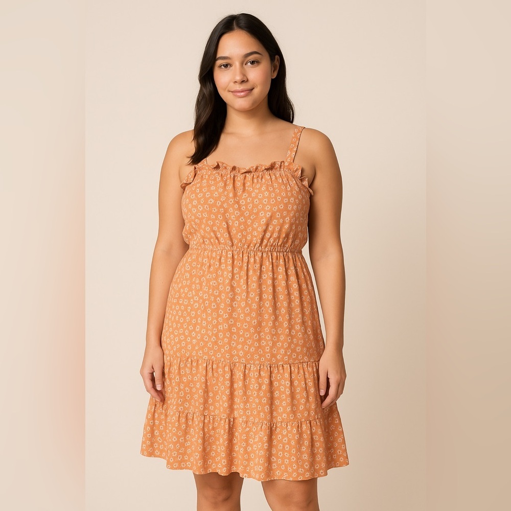 LIBERTY LOVE Womens 3XL Peach Sundress Floral Bottom Ruffle Boho Hippie Beach